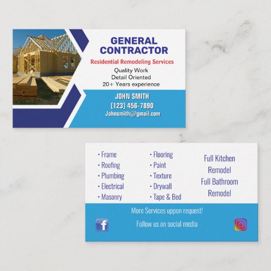 Visitekaartjes voor het verbouwen van woningen (Voorkant / Achterkant)