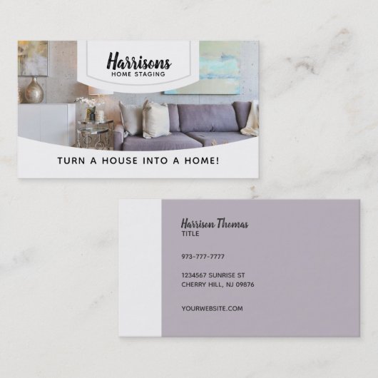 Visitekaartjes voor 'House Staging Slogans' (Voorkant / Achterkant)