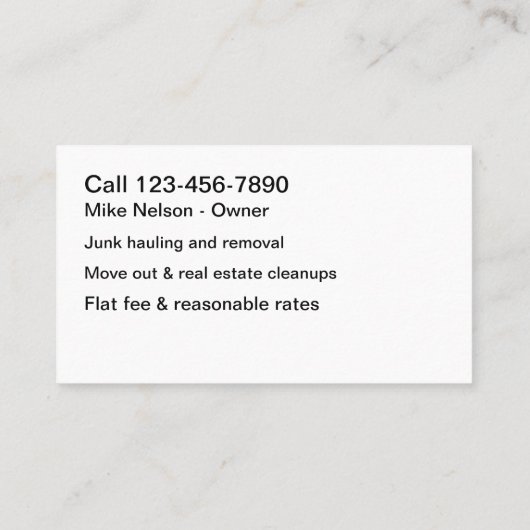 Visitekaartjes voor 'Junk Hauling & Removal'-servi (Achterkant)