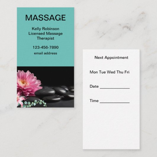 Visitekaartjes voor massagetherapie Aanstelling (Voorkant / Achterkant)