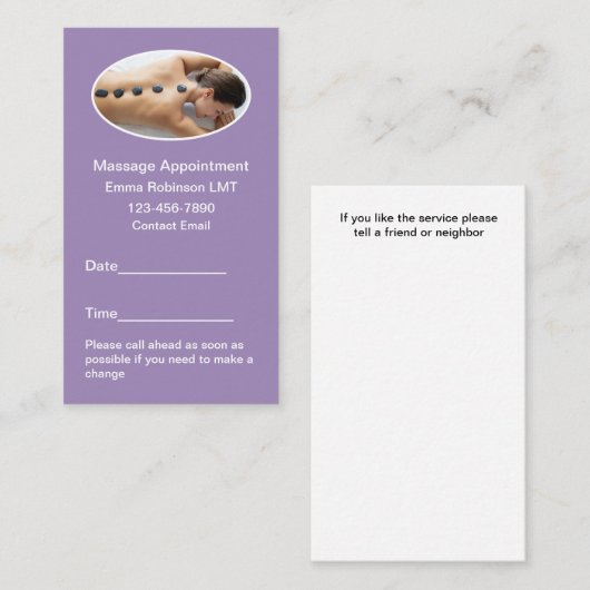 Visitekaartjes voor massagetherapie Aanstelling Afsprakenkaartje (Voorkant / Achterkant)