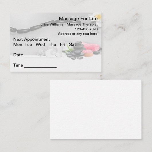 Visitekaartjes voor massagetherapie Aanstelling Afsprakenkaartje (Voorkant / Achterkant)