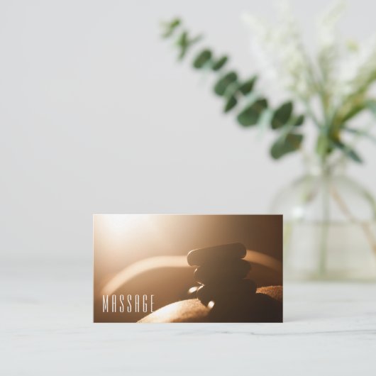 Visitekaartjes voor massagetherapie met warme ston (Staand voorkant)