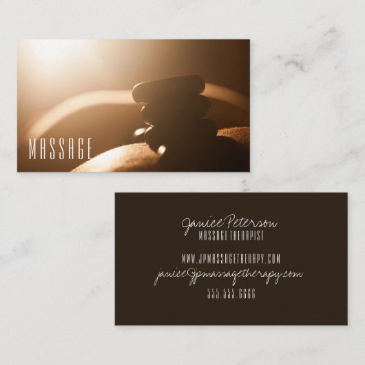 Visitekaartjes voor massagetherapie met warme ston (Voorkant / Achterkant)
