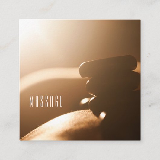 Visitekaartjes voor massagetherapie met warme ston (Voorkant)