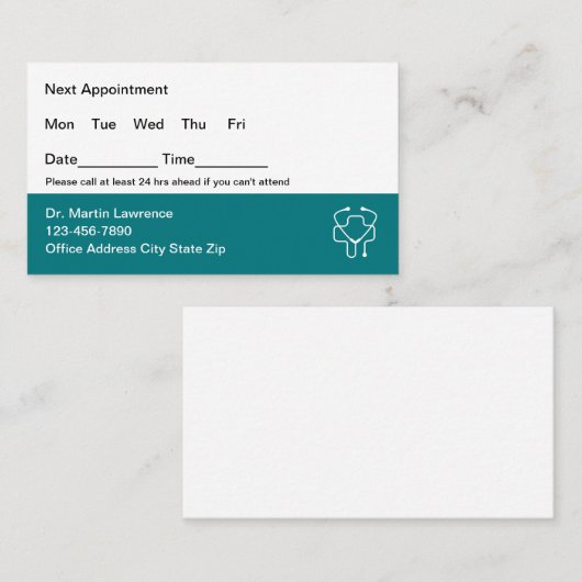 Visitekaartjes voor medische Kantoor Aanwijzing Afsprakenkaartje (Voorkant / Achterkant)