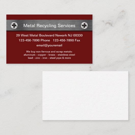 Visitekaartjes voor metaalrecycling (Voorkant / Achterkant)
