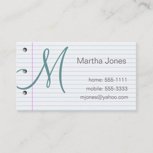 Visitekaartjes voor notebookpapier (#BUS 027) (Voorkant)