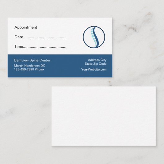 Visitekaartjes voor patiëntenbenoeming in Chiropra Afsprakenkaartje (Voorkant / Achterkant)