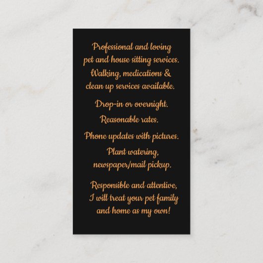 Visitekaartjes voor Pet- en Home Sitting Service (Achterkant)