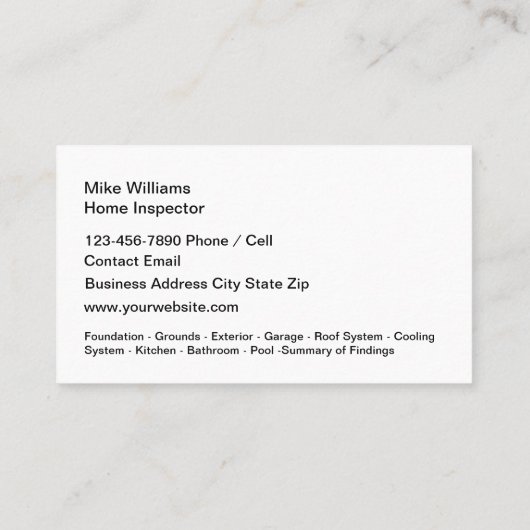 Visitekaartjes voor professionele thuisinspectie (Achterkant)