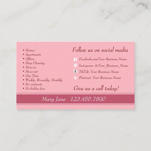 Visitekaartjes voor reinigingsservice (Achterkant)