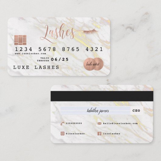 Visitekaartjes voor roos + Marmer creditcard Lash (Voorkant / Achterkant)