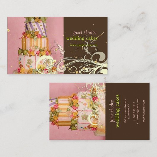 Visitekaartjes voor roze en chocolade taart (Voorkant / Achterkant)