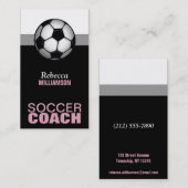 Visitekaartjes voor roze en zwarte Voetbal coach (Voorkant / Achterkant)