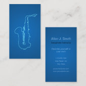 Visitekaartjes voor saxofonisten - blauwe neonstij (Voorkant / Achterkant)