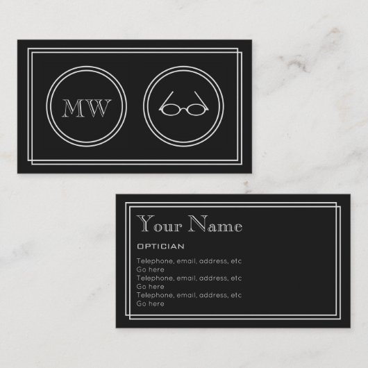 visitekaartjes voor "Silent Movie" Opticien (Voorkant / Achterkant)