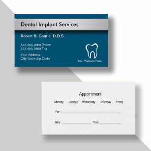 Visitekaartjes voor tandheelkundige implantaten afsprakenkaartje