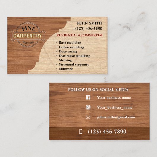 Visitekaartjes voor timmerwerk (Voorkant / Achterkant)