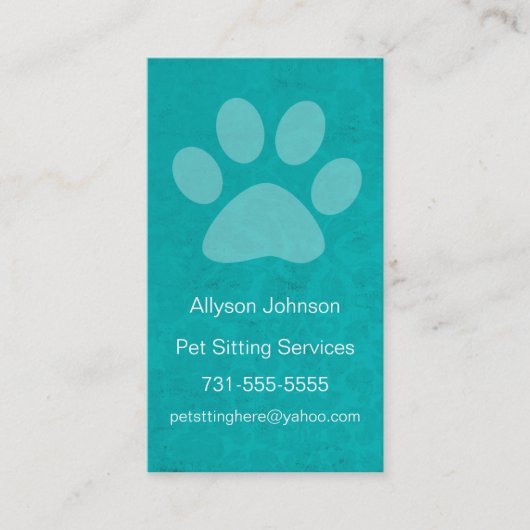 Visitekaartjes voor turquoise Paw Print Pet Sittin (Voorkant)