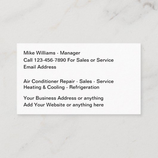 Visitekaartjes voor verwarming en koeling aircondi (Achterkant)