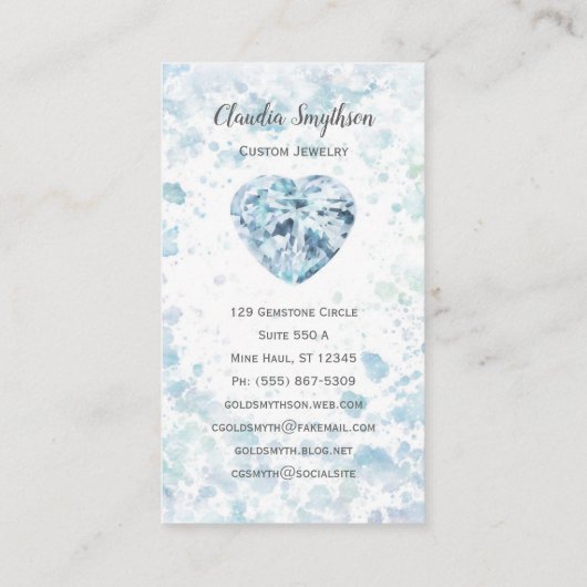 Visitekaartjes voor Waterverf met hartdiamant (Achterkant)