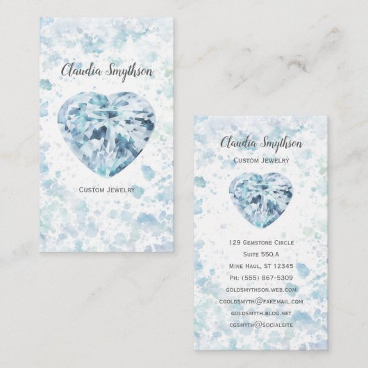 Visitekaartjes voor Waterverf met hartdiamant (Voorkant / Achterkant)