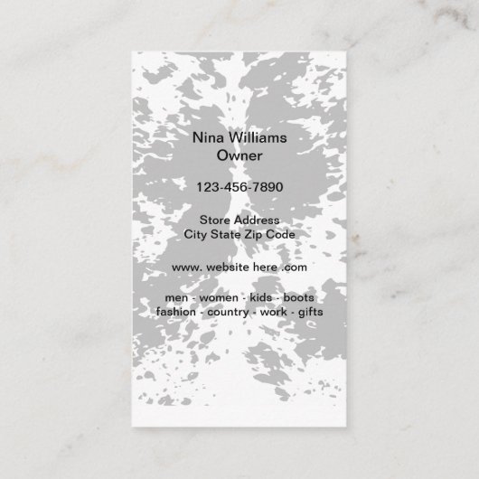 Visitekaartjes voor Westerne Draag Mode in het lan (Achterkant)