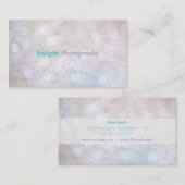 Visitekaartjes voor witte en blauwe bokeh fotograf (Voorkant / Achterkant)