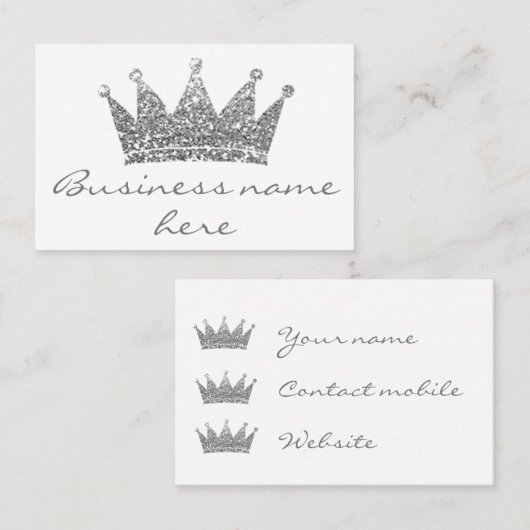 Visitekaartjes - Zilveren Glitter Crown (Voorkant / Achterkant)
