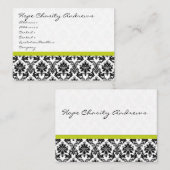 Visitekaartjes Zwart-wit Damask Floral Limoen (Voorkant / Achterkant)