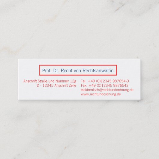 Visitenkarte Coral Rot Mini Visitekaartje (Voorkant)