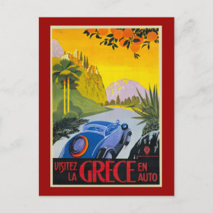 Visitez La Grece en Auto Retro Holiday Poster Briefkaart