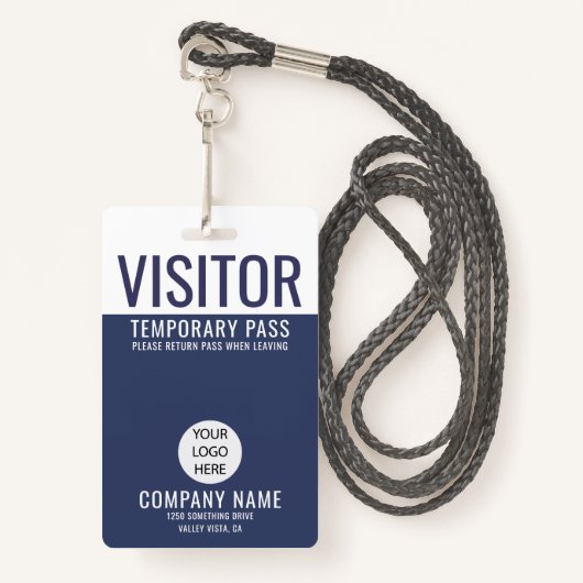 Visitor Blue Company Logo Visitor Pass ID Badge (Voorkant met draagriem)