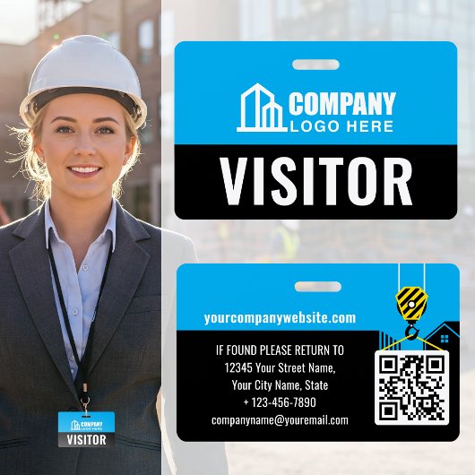 Visitor Pass ID Logo Bouwplaats Blue Custom Badge