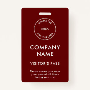 Visitors Pass Company Name Logo Burgundy White Badge