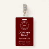 Visitors Pass Company Name Logo Burgundy White Badge (Voorkant met clip)