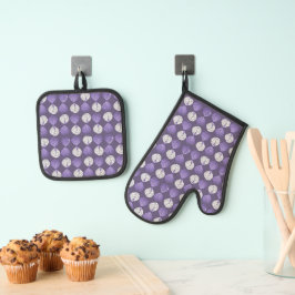 viskop laat Lila wit zwart Ovenwant & Pannenlap Set