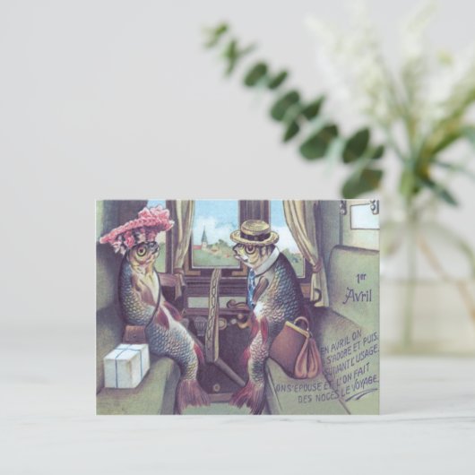 Viskoppel in de trein briefkaart (Staand voorkant)