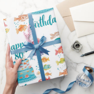 Visliefhebber 80ste verjaardag waterverf cadeaupapier