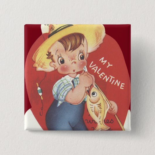 Vislijn Vis Landjongen Valentijn Vierkante Button 5,1 Cm (Voorkant)