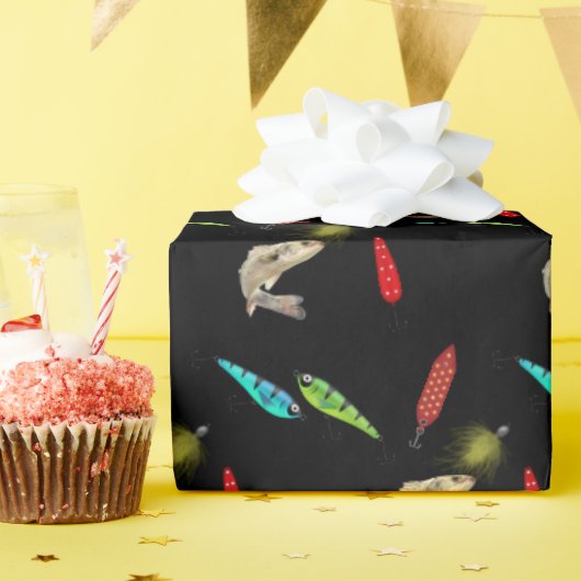 Vislokmiddelen Met Vis Op Zwart Cadeaupapier (Verjaardagsfeest)