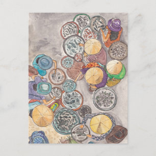 Vismarkt Hoi en Vietnam Waterverf Illustratie Briefkaart