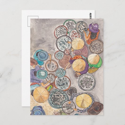 Vismarkt Hoi en Vietnam Waterverf Illustratie Briefkaart (Voorkant / Achterkant)