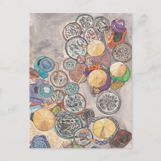 Vismarkt Hoi en Vietnam Waterverf Illustratie Briefkaart (Voorkant)