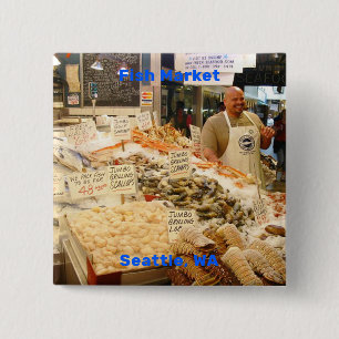 Vismarkt, Seattle, Washington Vierkante Button 5,1 Cm