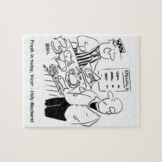Vismonger biedt Vicar Heilige Makreel Cartoon Legpuzzel (Horizontaal)