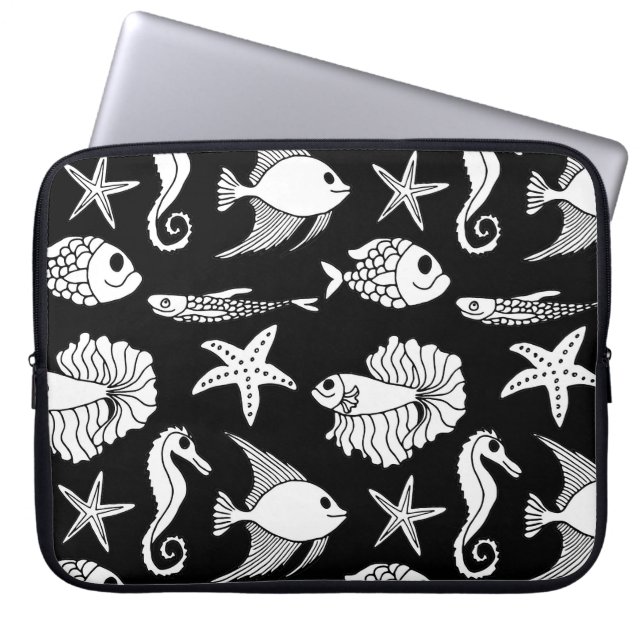 Vismotief: zwart wit patroon. laptop sleeve (Voorkant)