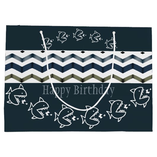 Visontwerp met blauwe patronen groot cadeauzakje (Achterkant)