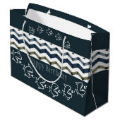 Visontwerp met blauwe patronen groot cadeauzakje (Achterkant Gekanteld)